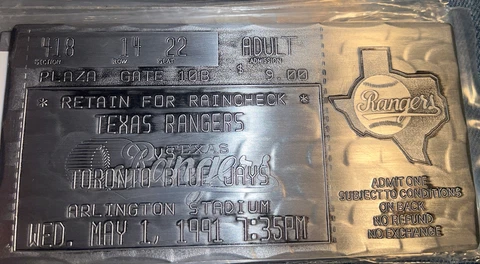 Texas Rangers May 1, 1991  thats my ticket Cover