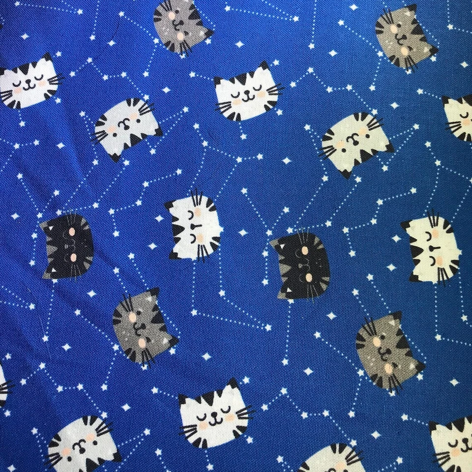 Cats Having Fun Kittens Navy Baby Nursery Quilting Cotton 44" Fabric by the Yard - Image 1 of 4