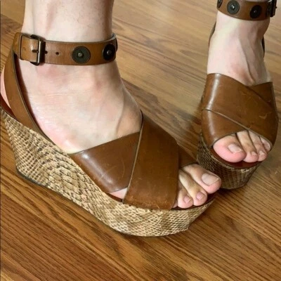 Lanvin brown leather platform wedges sz 9 - Image 1 of 4