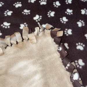 Brown Paw Print Tie Dye Handmade Fleece Tie Blanket - Picture 1 of 7