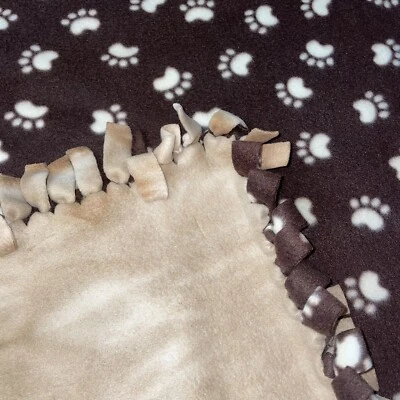 Brown Paw Print Tie Dye Handmade Fleece Tie Blanket - Image 1 of 4