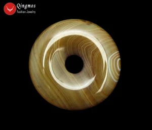 30mm Donuts Shape Natural Brown Striped Agate Pendant for Women Fine Jewelry 101 - Picture 1 of 18