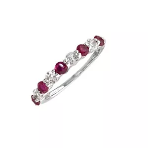 Natural Ruby & White Topaz Eternity Band Estate Ring 925 Sterling Silver Size 6 - Picture 1 of 5