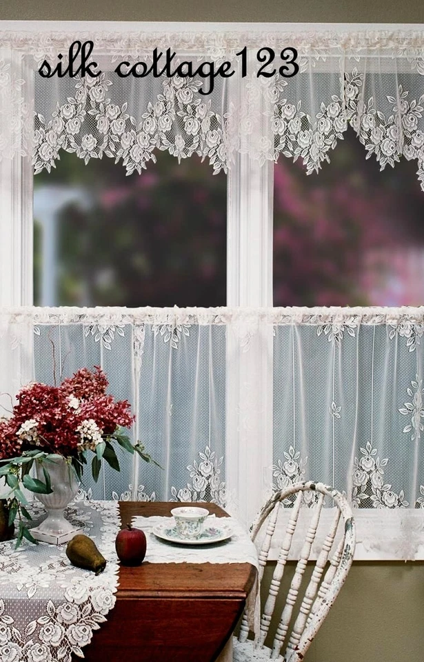 Heritage Lace Tea Rose 60in Wide by 24in Drop Tier Ecru