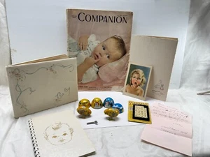 Baby lot 2 Books Magazine Vintage 1940s 1960s wind up chicks postcard Mama note - Picture 1 of 21