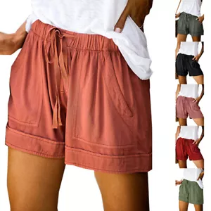 Womens Elastic Waist Drawstring Hot Pants Ladies Summer Casual Shorts Plus Size - Picture 1 of 21