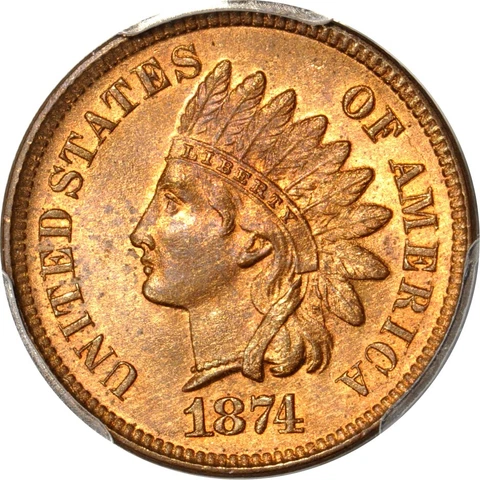 1874 1C Indian Cent PCGS MS65RB (PHOTO SEAL & CAC) Cover