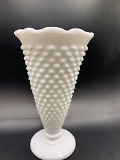 Hobnail White Milk Glass 9" Vase w/Scalloped Edge