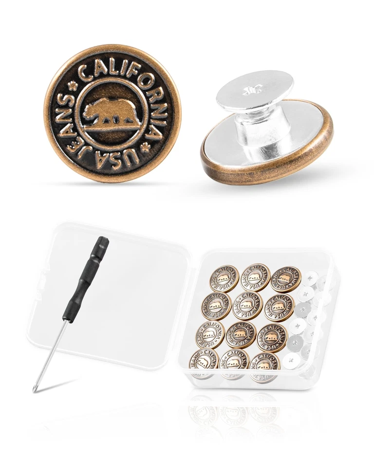 Jeansknöpfe 17mm 12 Metall-Ersatzknöpfe Mini-Schraubenzieher für einfache Ins... - Bild 1 von 4