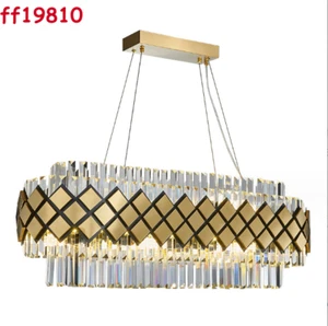 Postmodern Luxury Brushed Gold Round Oval Crystal Chandelier Ceiling Light Lamp - Picture 1 of 9