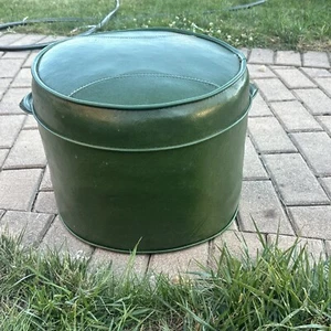 Vintage Mid Century Modern Round Green Vinyl Hassock Ottoman Footstool See Pics - Picture 1 of 6
