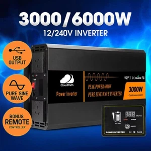 CloudPath Pure Sine Wave Power Inverter 12V to 240V 3000W/6000W Camping Car - Picture 1 of 12