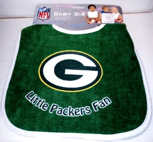 Green Bay Packers NFL Baby Bib - "Little Packers Fan" - Green & White - New - Picture 1 of 4