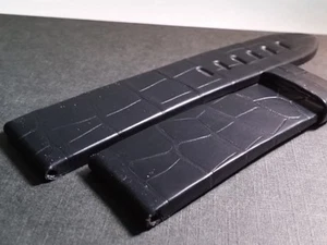 Montblanc Band 22/20mm Schwarz Flach Krokodil Stil. 115/75mm Länge - Bild 1 von 6