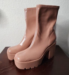 Call it Spring Mars Vegan Leather Square Toe Peach Platform Boots US Size 9 - Picture 1 of 8