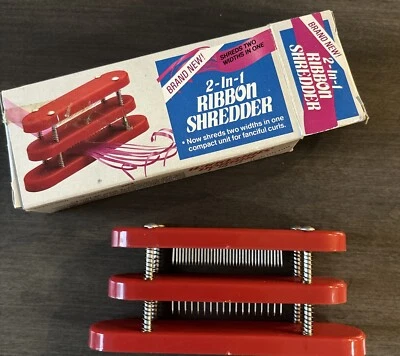 2-In-1 Ribbon Shredder - Turn Plain Ribbon into Fanciful Curls Red Open Box - Image 1 of 3