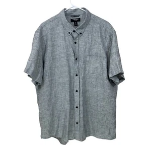 Nordstrom Shirt Mens 2XL Gray Trim Fit 100% Linen Short Sleeve Button Down - Picture 1 of 8