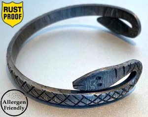 Maßgeschneiderter handgeschmiedeter Wikinger Schlange Damast Stahl Armreif Herren für ihn Armband - Bild 1 von 11