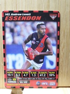 ANDREW LOVETT🏆2007 Teamcoach #143 ESSENDON  AFL Trading Card🏆
