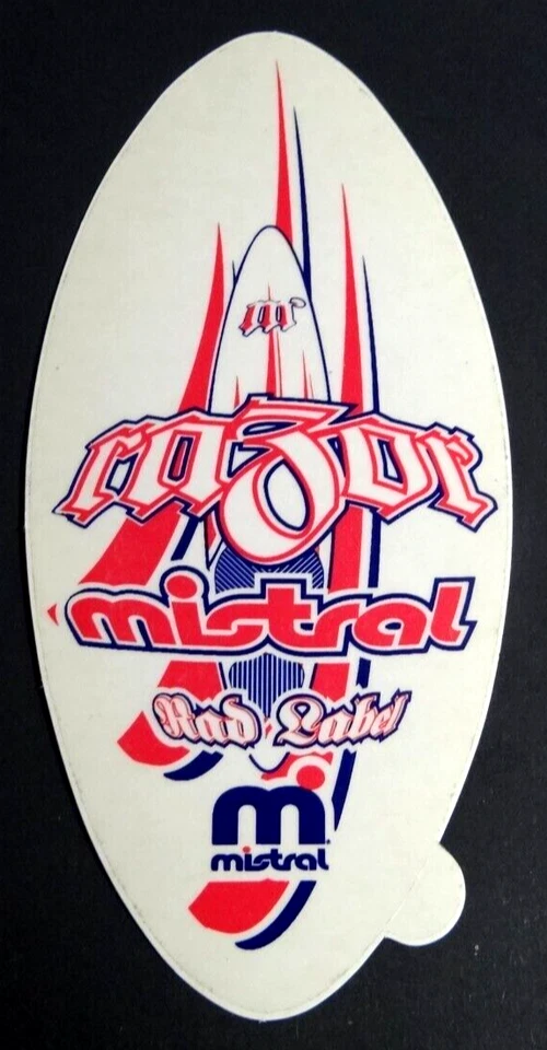 Werbe-Aufkleber Mistral razor Surfboard Surfbrett Windsurfing 80er - Bild 1 von 1