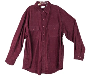 Knightsbridge Maroon Velour Button Up Shirt Flap Pockets Preppy 70s 80s Mens XL - Picture 1 of 9