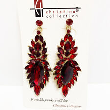 New Women's Christina Collection Red Long Crystal Statement Post Earrings