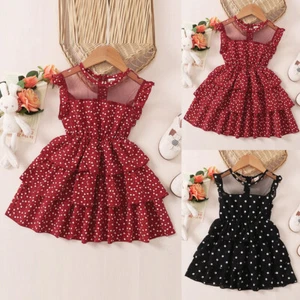 Kids Baby Girls Boho Polka Dot Lace Tutu Dress Summer Sleeveless Prom Clothes US - Picture 1 of 26