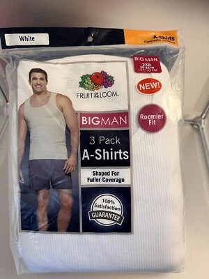 Fruit Of The Loom White, Men’s Undershirt, Big Man A-Shirts, Size 2X, Pack Of 3 - Image 1 of 4
