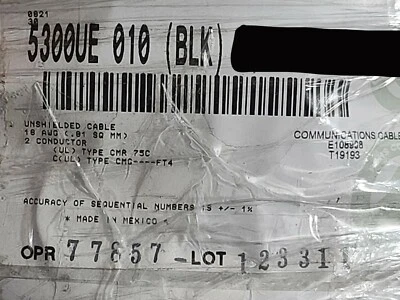 Cable elevador Belden 5300UE 18/2C de audio/altavoz/alarma trenzado CMR negro/100 pies Foto 1 de 4