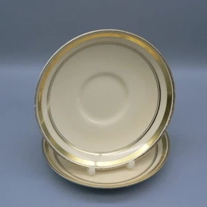 PARAGON ART DECO PAIR TEA SAUCERS 766514 CREAM GOLD MODERN SHAPE BONE CHINA 5629 - Picture 1 of 7