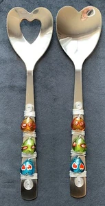 Wild Eye Designs Heart Shaped Stainless Steel Serving Spoons Glass Hearts - Picture 1 of 12