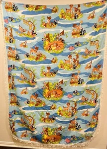1970s SEARS Perma Prest DISNEY BAMBI & FRIENDS Full Bedspread + Fringe GORGEOUS! - Picture 1 of 6