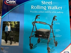 ⚡️Carex Rolling Walker NERO Acciaio con Ruote 6" Sedile Imbottito e Schienale 350lbs - Foto 1 di 3