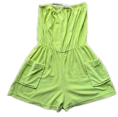 复古特里布连身裤女式小短裤无肩带拉石灰绿色海滩 — 第 1/4 张图片