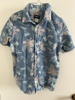 Camisa Osh Kosh Niños Talla 8 Abotonada Floral Cuello Manga Corta Azul Verde Foto 1 de 4