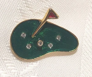 Golfer Hat Lapel PIN Golf Green - Balls - Flag, Metallic Enamel & Rhinestones - Picture 1 of 11