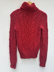 Ralph Lauren Blue Label Sweater Medium Red Cable Knit Turtleneck Cotton - Picture 1 of 4