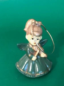 Adorno navideño vintage de ángel verde y dorado para tocar violín años 60 - Imagen 1 de 6