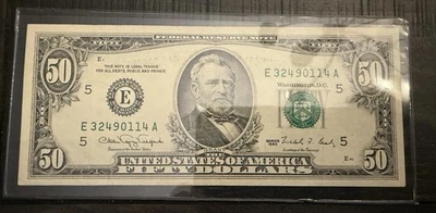 US $50 Federal Reserve Note Richmond, VA Series 1990 Ungraded Serial E32490114A - Image 1 of 4