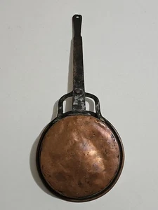 Antique Primitive Hand Made Hammered Copper & Cast Iron Hanging Frying Pan - Picture 1 of 8