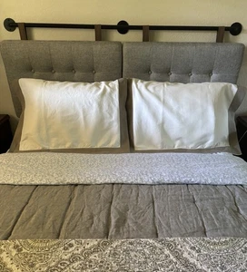 Funda de almohada estándar de mezcla de lino francés de lujo crema con borde de lino tostado topo - Imagen 1 de 10