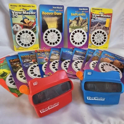 BIG MIXED LOT VINTAGE (2) 3D VIEW-MASTER 3D VIEWERS AND 13 UNOPENED 3 REEL SETS - Image 1 of 4