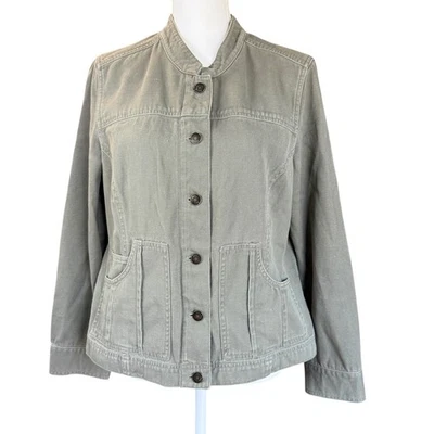 Chaqueta militar utilitaria para mujer J. Jill verde oliva con botones sin cuello S Foto 1 de 4
