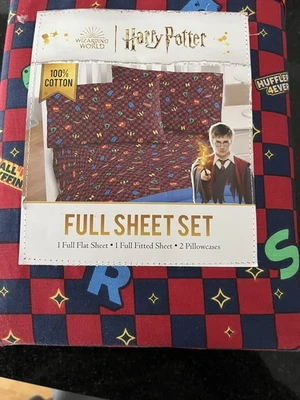 Wizarding World Harry Potter 100% Cotton Full Size Sheet Set Hogwarts NEW - Image 1 of 3