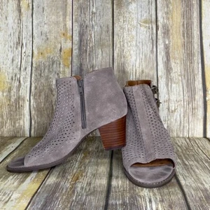 Vionic Women's Size 7.5 Chryssa Taupe Suede Peep Toe Cone Heel Ankle Booties - Picture 1 of 11