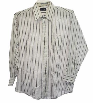 Camisa de hombre Surrey manga larga abotonada blanca con rayas azules talla 16 32-33 Foto 1 de 4