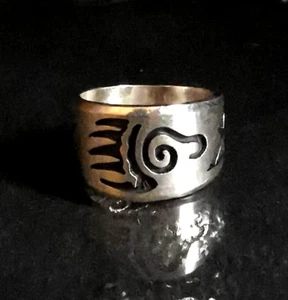 Ring Silber 925 Bandring Hopi Indianer bear claw waves handgesägt 18 mm 8,7g - Bild 1 von 10