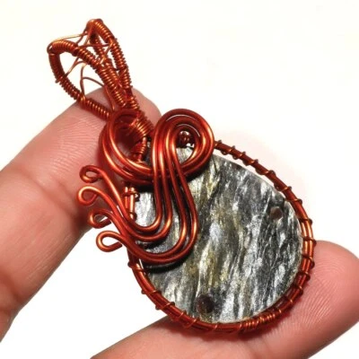 Ciondolo in rame con pietra preziosa in ossidiana argento fatto a mano gioiel... - Immagine 1 di 4