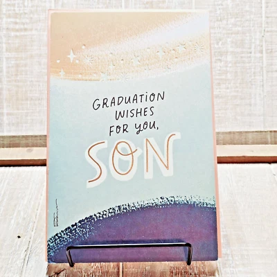 American Greetings Graduation Card For Son Blue Silver Stars Wishes Proud - Image 1 of 4