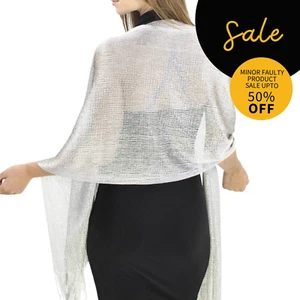 SALE Classic Sparkling Metallic Lurex Shawl, Scarves for Party, Metallic Silver - Picture 1 of 5